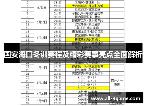 国安海口冬训赛程及精彩赛事亮点全面解析