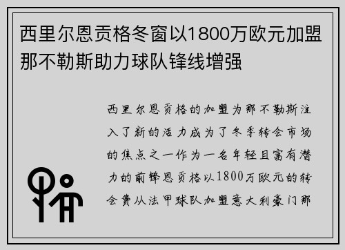 西里尔恩贡格冬窗以1800万欧元加盟那不勒斯助力球队锋线增强 西里尔恩贡格冬窗以1800万欧元加盟那不勒斯助力球队锋线增强